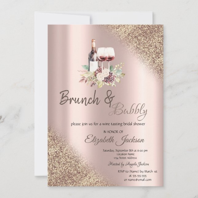 Invitation Raisins de vin scintillent Bokeh Brunch & Bubbly  (Devant)