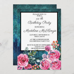 Invitation Raisins rose turquoise fête d'anniversaire