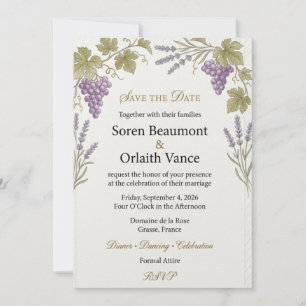 Invitation Raisins Violets, Brins de Lavande, Rayure Diagonal