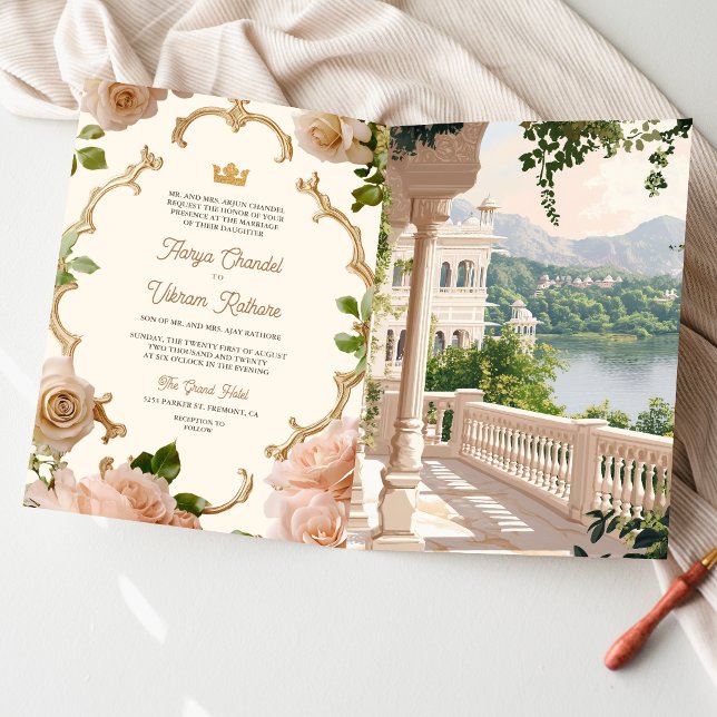 Invitation Rajasthan Royal Lake Palace Mariage Indien Code QR (Créateur téléchargé)