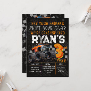 Invitation Rallye Camion Enfants Monster 3e fête d'anniversai