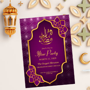 Invitation Ramadan Moubarak Purple Golden Floral Iftar Party