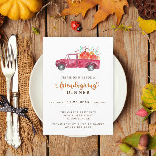 Invitation Ramassage Rouge Élégant Pumpkin Friendsgiving