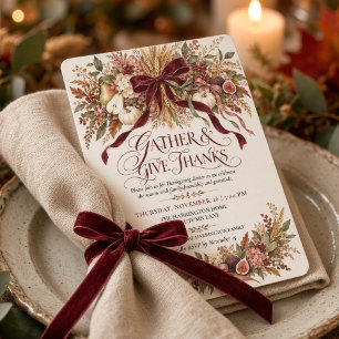 Invitation Ramassez et rendez grâce Coquette Bow Thanksgiving