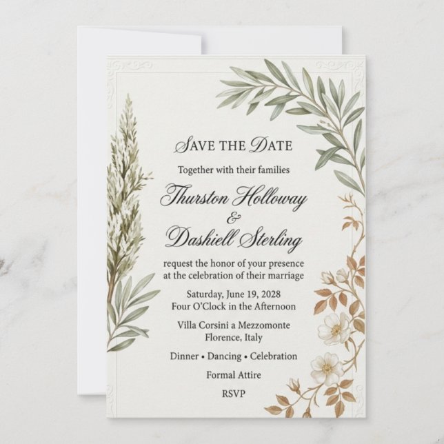 Invitation Rameaux d'olivier, Fleurs sauvages blanches, Angle (Devant)
