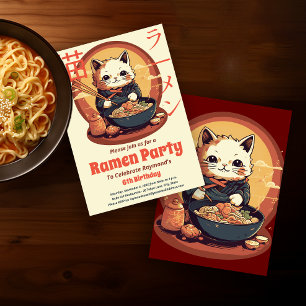 Invitation Ramen fête d'anniversaire avec Ramen Cat japonais
