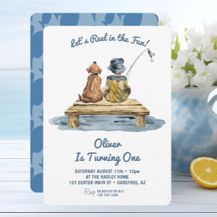 Invitation Ramenez le plaisir garçon pêche 1er anniversaire