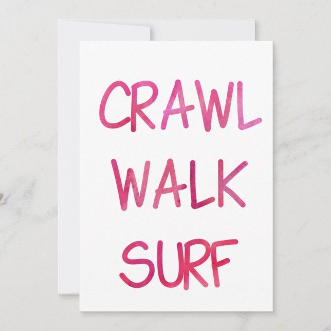Invitation Ramper Marcher Surfer avec Police Rose (Devant)
