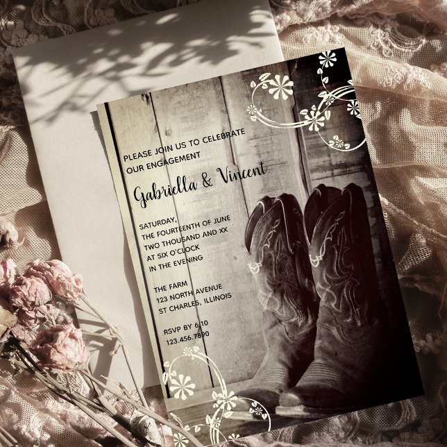 Invitation Ranch Russe Boots Cowboy Fleur d'engagement (Créateur téléchargé)