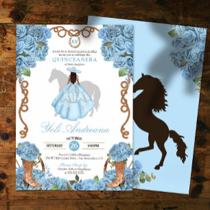 Invitation Ranchero Charro Quinceanera bleu clair