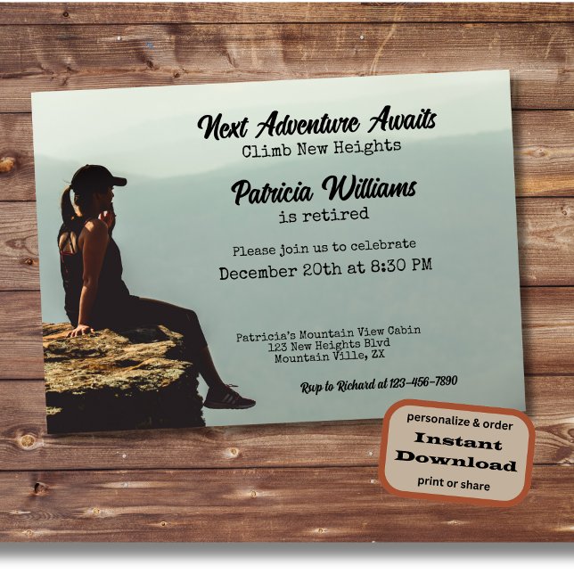 Invitation Randonnée de retraite Prochaine aventure Femme sur (Créateur téléchargé)