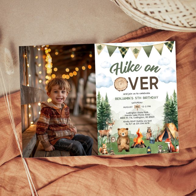Invitation Randonnée en Camping Photo Anniversaire (Hike on Over Camping Birthday Photo Invitation
)