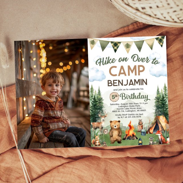 Invitation Randonnée en Camping Photo Anniversaire (Hike on Over Camping Birthday Photo Invitation
)
