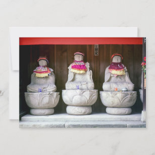 Invitation Rangée de statues de moines Jizo avec bib et casqu