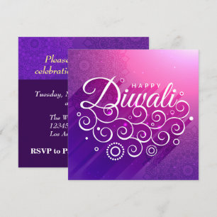 Invitation Rangoli florissant violet joyeux Diwali