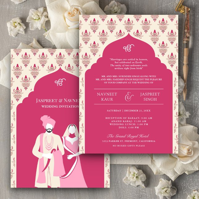 Invitation Rani Crème rose Punjabi Anand Karaj Sikh Mariage (Créateur téléchargé)