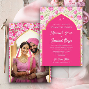 Invitation Rani rose Floral Photo Anand Karaj Sikh Mariage