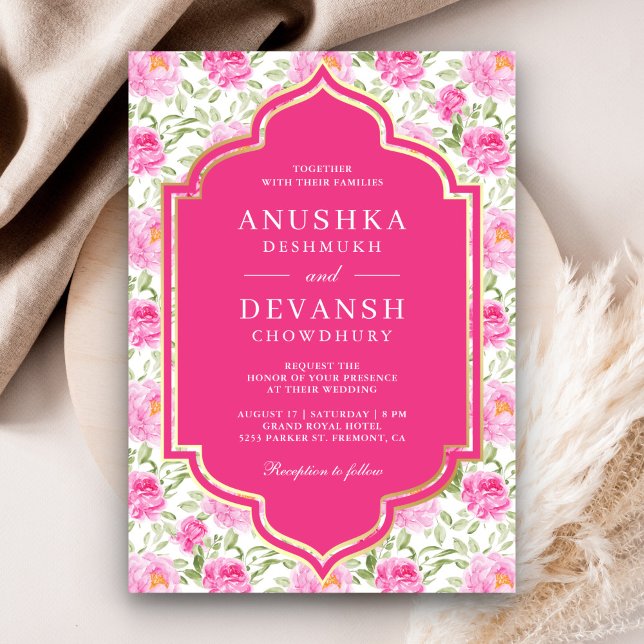 Invitation Rani rose motif floral tout en un Mariage indien (Créateur téléchargé)