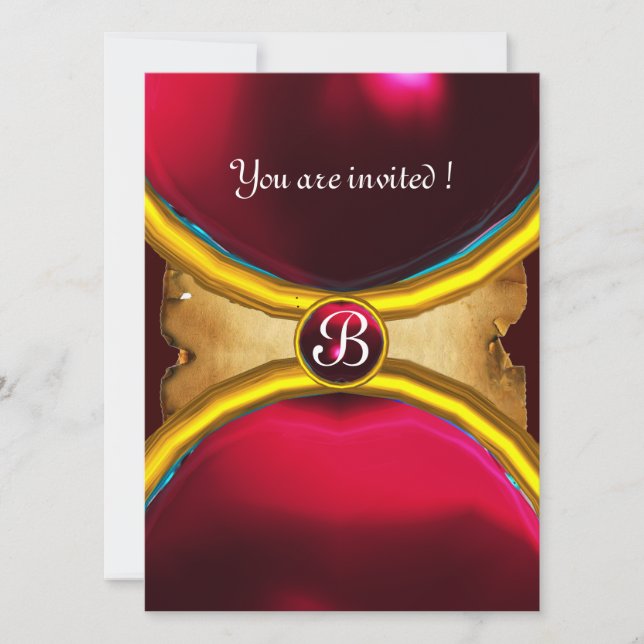 Invitation RANNEAUX MAGIQUES, Gem parchemin MONOGRAM rouge bo (Devant)