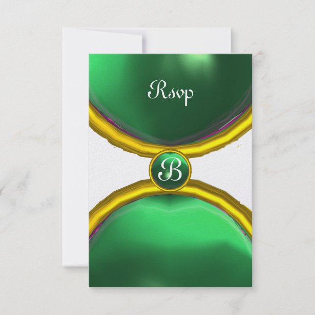Invitation RANNEAUX MAGIQUES, MONOGRAM rsvp gem glace verte (Devant)