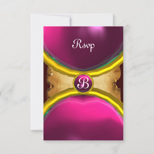 Invitation RANNEAUX MAGIQUES, Parchemin MONOGRAM rsvp gem ros (Devant)