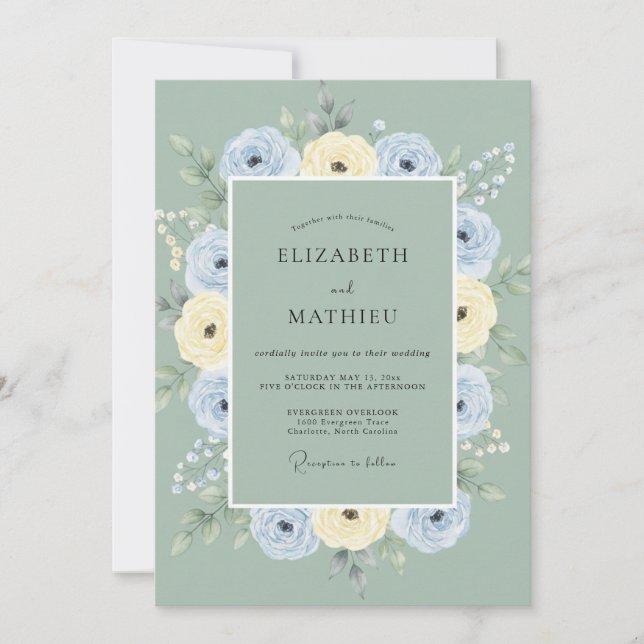 Invitation Ranunculus Beurre Bleuet Eucalyptus Mariage Endima (Devant)