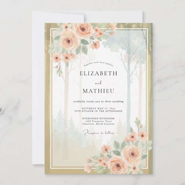 Invitation Ranunculus Champagne Abricot Mariage Eucalyptus As (Devant)