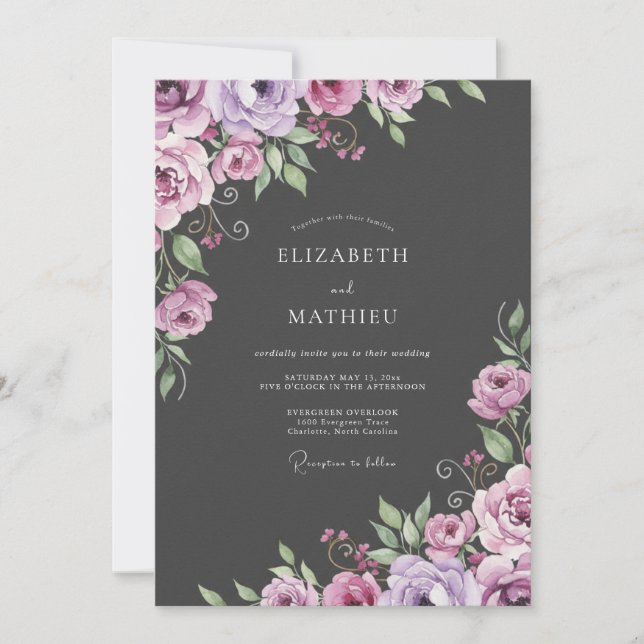 Invitation Ranunculus Charbon Pourpre Mariage Eucalyptus Doux (Devant)