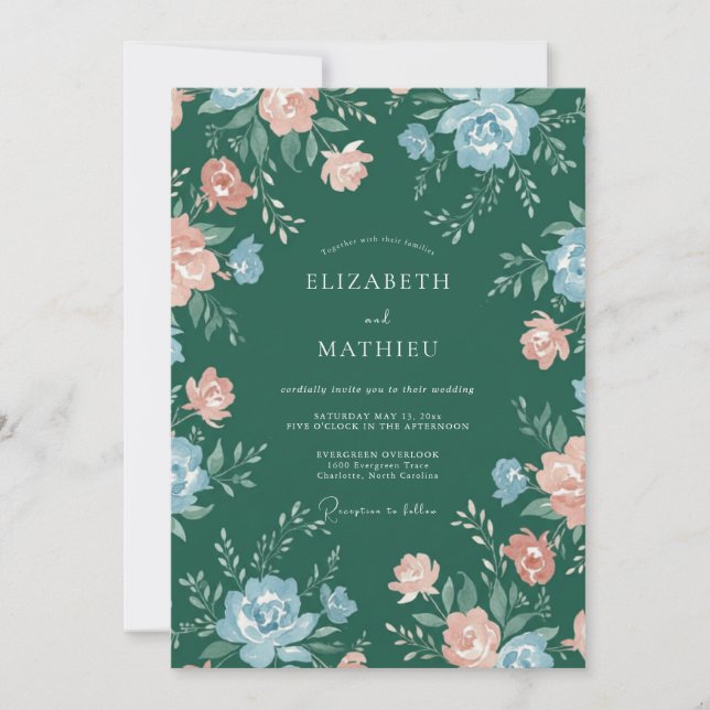 Invitation Ranunculus Eucalyptus Mariage en Forêt Profonde (Devant)