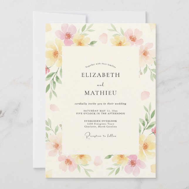 Invitation Ranunculus Eucalyptus Mariage Jaune Pâle (Devant)