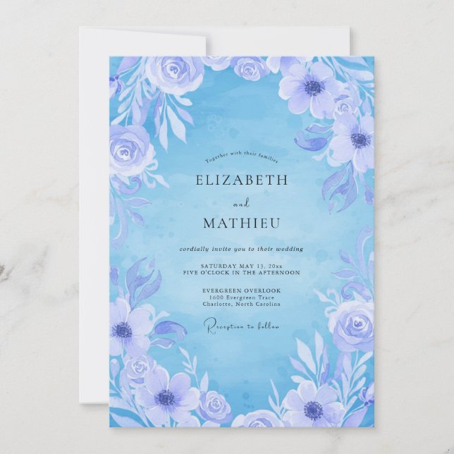 Invitation Ranunculus Eucalyptus Mariage Pervenche Givre (Devant)