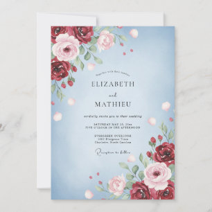 Invitation Ranunculus Eucalyptus Mariage Rouge Cramoisi