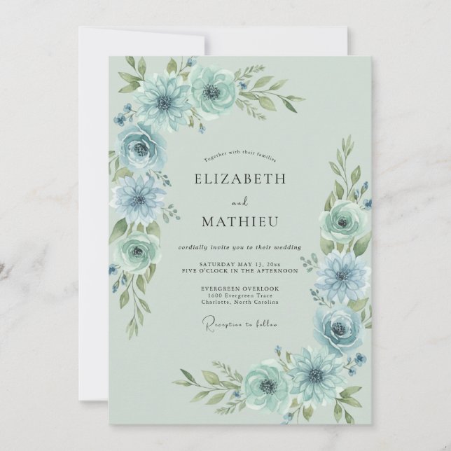 Invitation Ranunculus Feuillu Mariage Ecume de Mer (Devant)