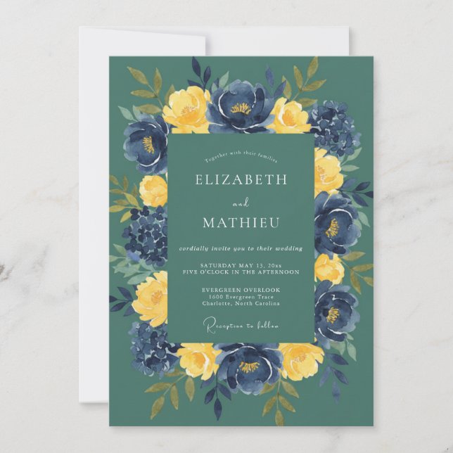 Invitation Ranunculus Moutarde Sarcelle Mariage Eucalyptus Do (Devant)