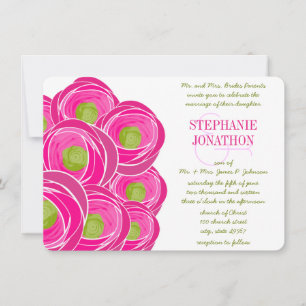 Invitation Ranunculus Rose Lime Fuchsia Mariage moderne Invit