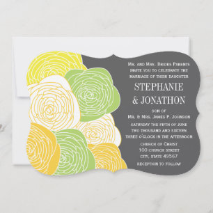 Invitation Ranunculus Rose Lime Jaune Gris Mariage Moderne