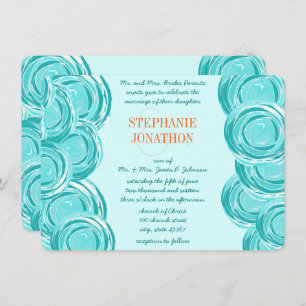 Invitation Ranunculus Rose Mint Coral Mariage moderne Invitat