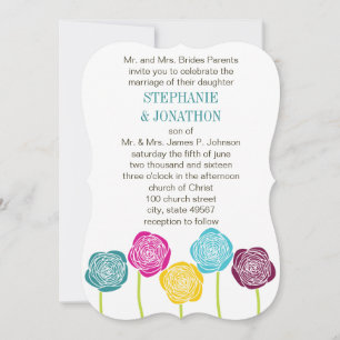Invitation Ranunculus Rose Turquoise violet rose jaune Mariag