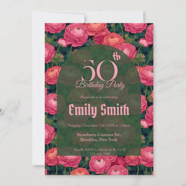 Invitation Ranunculus Tendance Étincelle 70e Anniversaire (Devant)