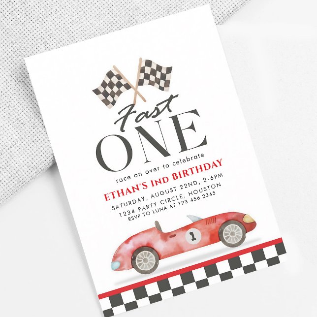 Invitation Rapide Une Voiture de Course Rouge Premier Anniver (Créateur téléchargé)