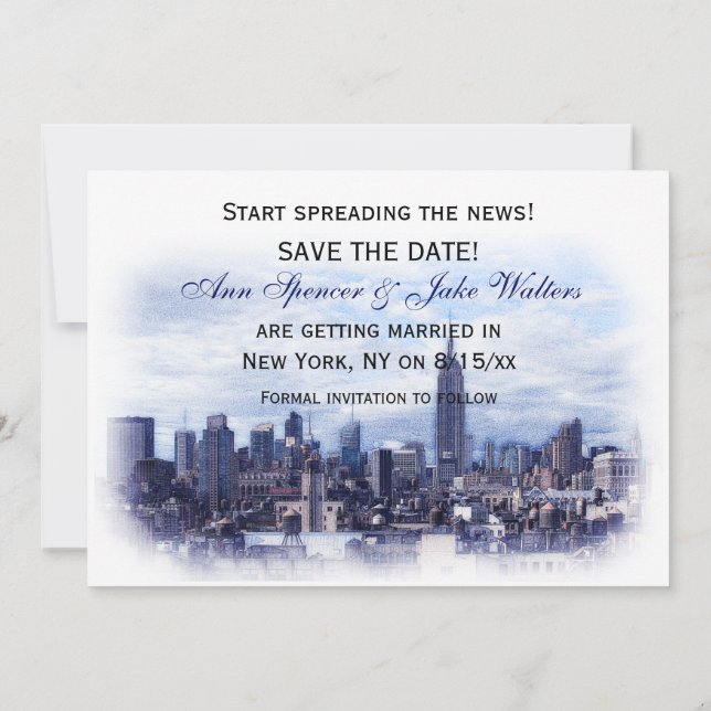Invitation Rappel de date ciel de New York bleu marine rêveur (Dos)