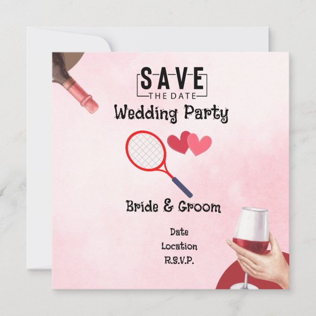 Invitation Raquette de tennis avec amour pour le Mariage (Devant)