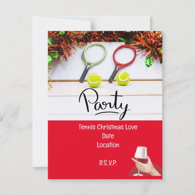 Invitation Raquette de tennis avec décoration de Noël (Devant)