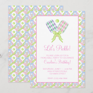 Invitation Raquettes de Pickleball à motif Argyle aquarelle p