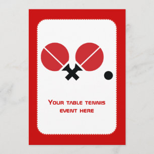 Invitation Raquettes de ping-pong de table et boule noir, rou
