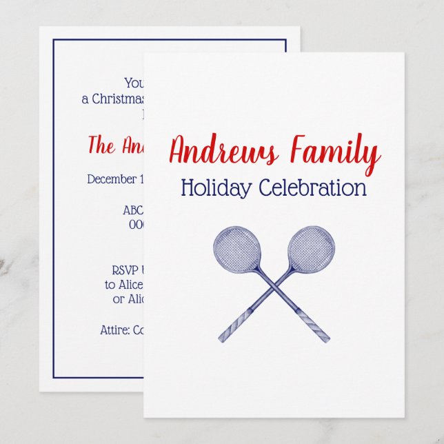 Invitation Raquettes de squash croisées bleues (Devant / Derrière)