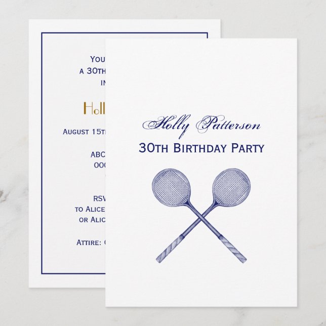 Invitation Raquettes de squash croisées bleues (Devant / Derrière)