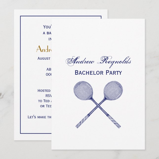 Invitation Raquettes de squash croisées bleues (Devant / Derrière)
