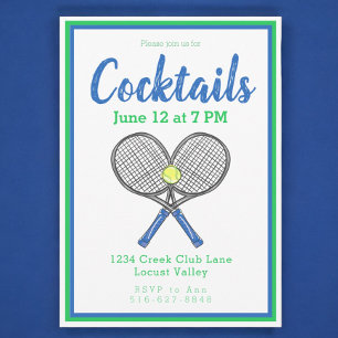 Invitation Raquettes de tennis bleu Preppy Cocktail Party
