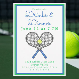 Invitation Raquettes de tennis preppy Boissons & Dîner